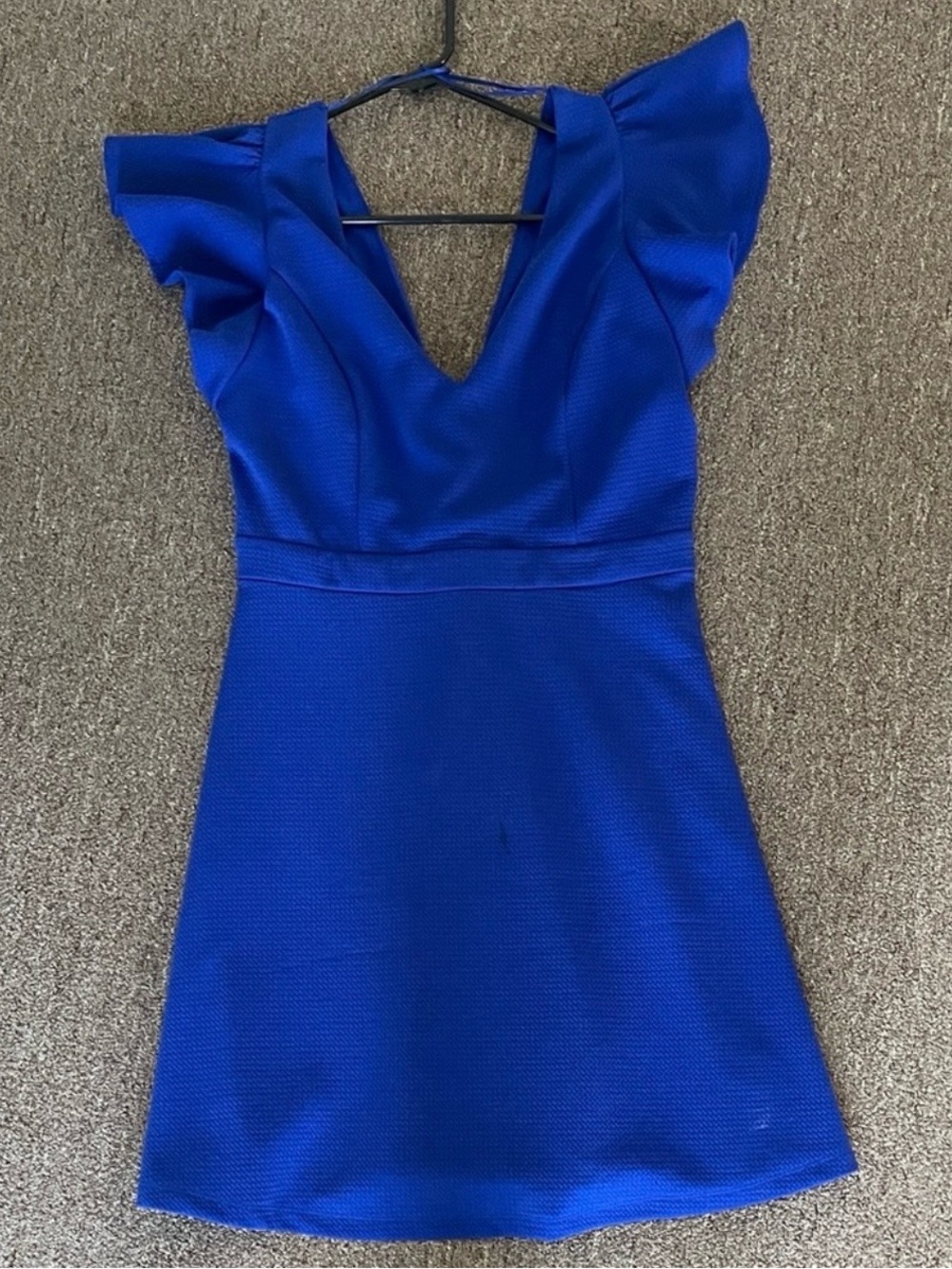 Royal Blue Flutter Sleeve V-Neck Women's Dress